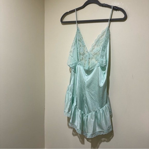 Women’s Vintage Val Mode Blue Lace Sheer Silky Sexy Lingerie Tank Top Size: L - Picture 8 of 15